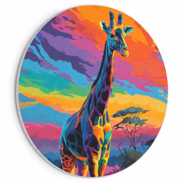Akoestisch schilderij rond - Giraffe - Savanna - Lucht - Gekleurd — 1