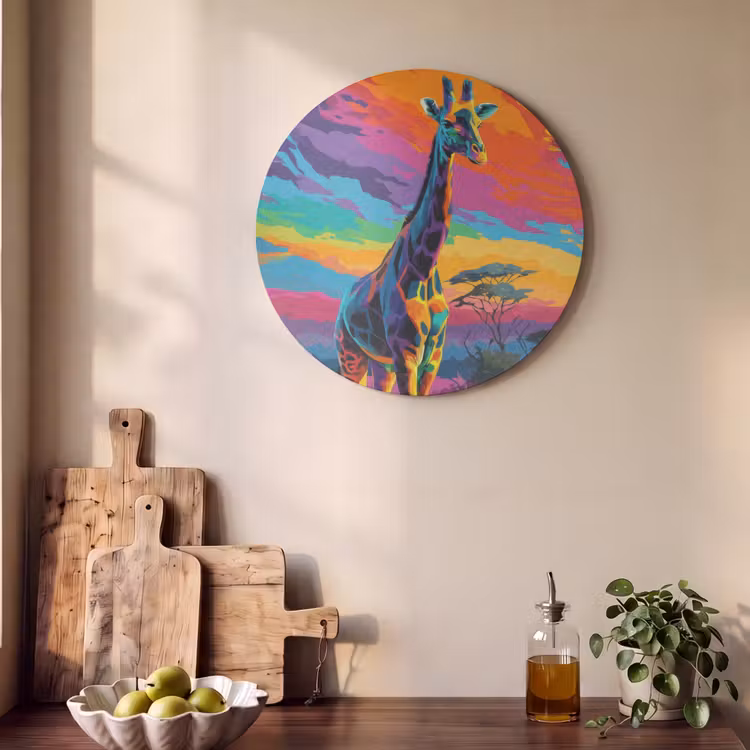 Akoestisch schilderij rond - Giraffe - Savanna - Lucht - Gekleurd — 4