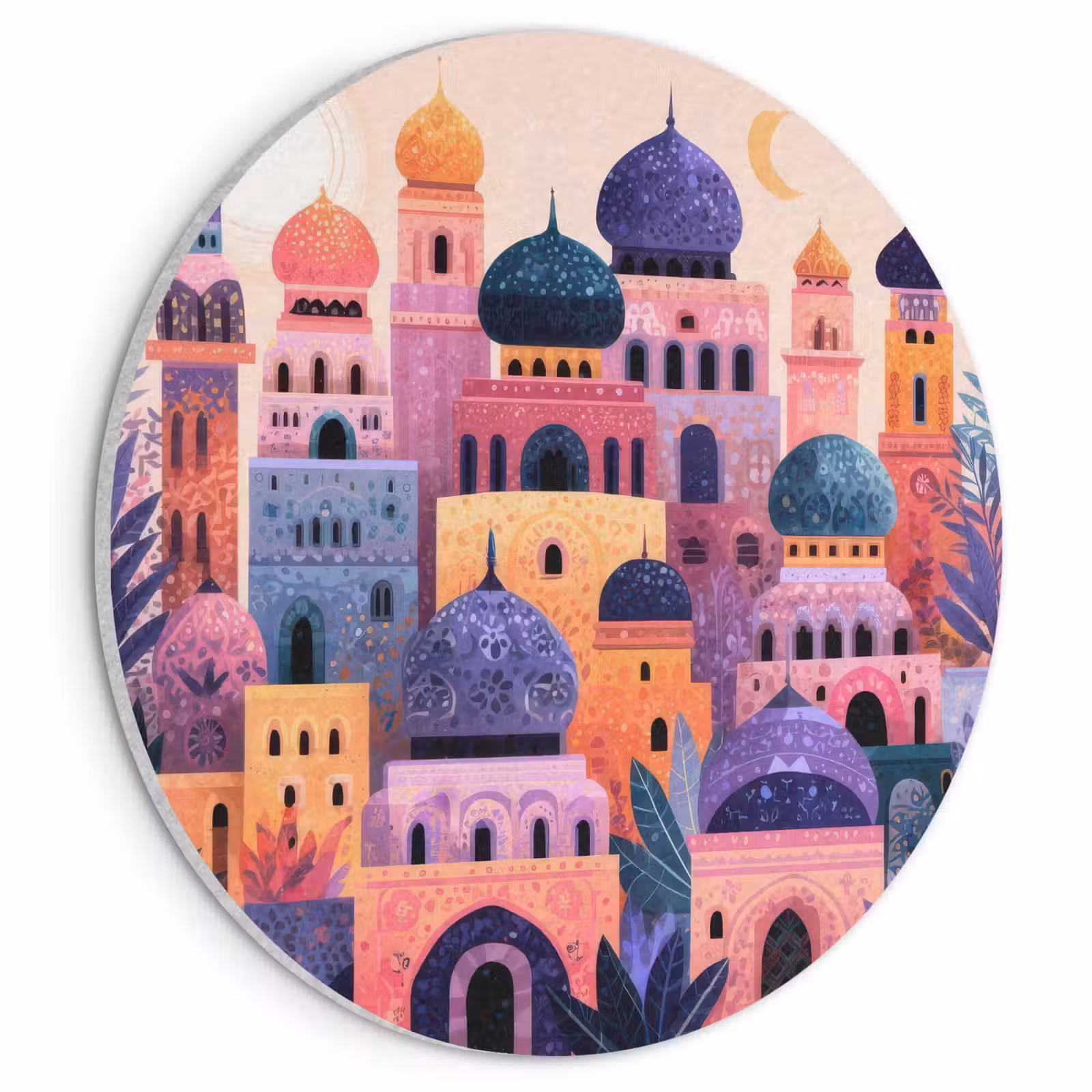 Akoestisch schilderij rond - Kleurrijke stad - Zon - Islamitisch — 1