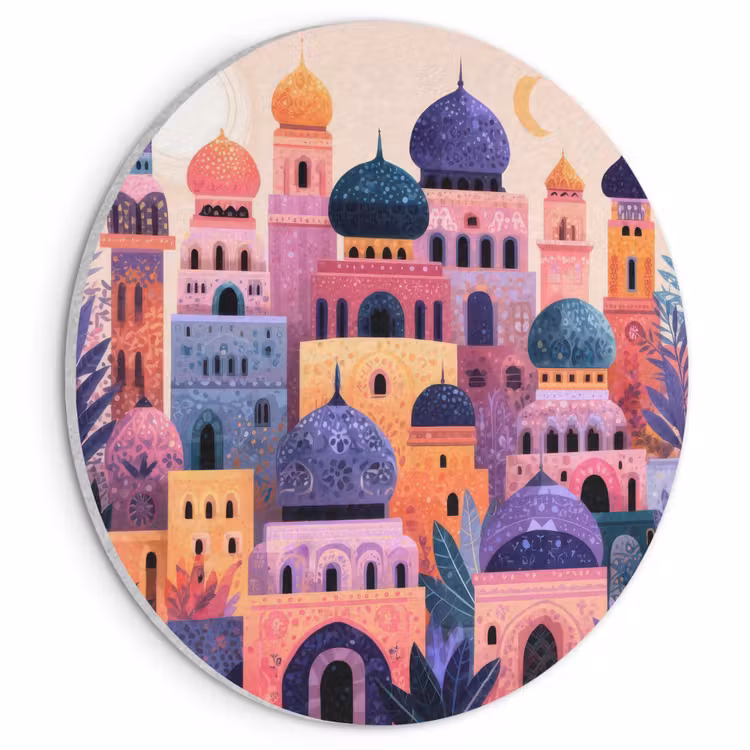 Akoestisch schilderij rond - Kleurrijke stad - Zon - Islamitisch — 1
