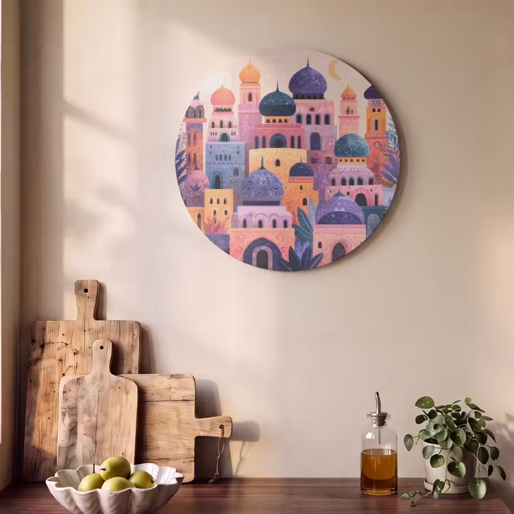 Akoestisch schilderij rond - Kleurrijke stad - Zon - Islamitisch — 4