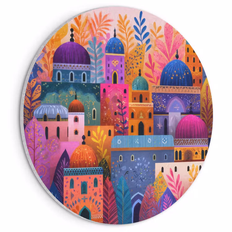 Akoestisch schilderij rond - Kleurrijk paradijs - Levendig - Islamitisch — 1