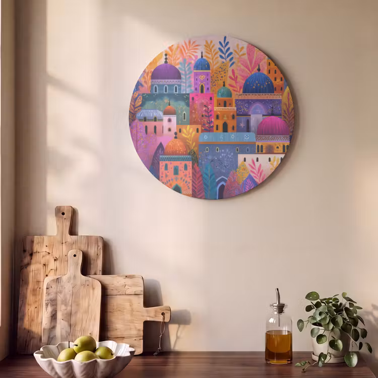 Akoestisch schilderij rond - Kleurrijk paradijs - Levendig - Islamitisch — 4