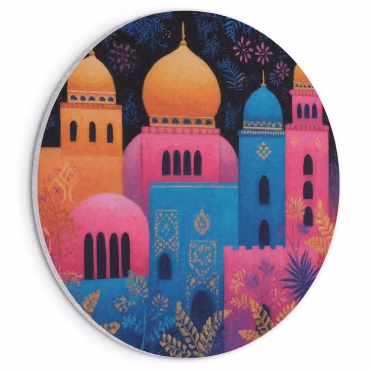 Akoestisch schilderij rond - Kleurrijk - Stad - Nacht - Islamitisch — 1