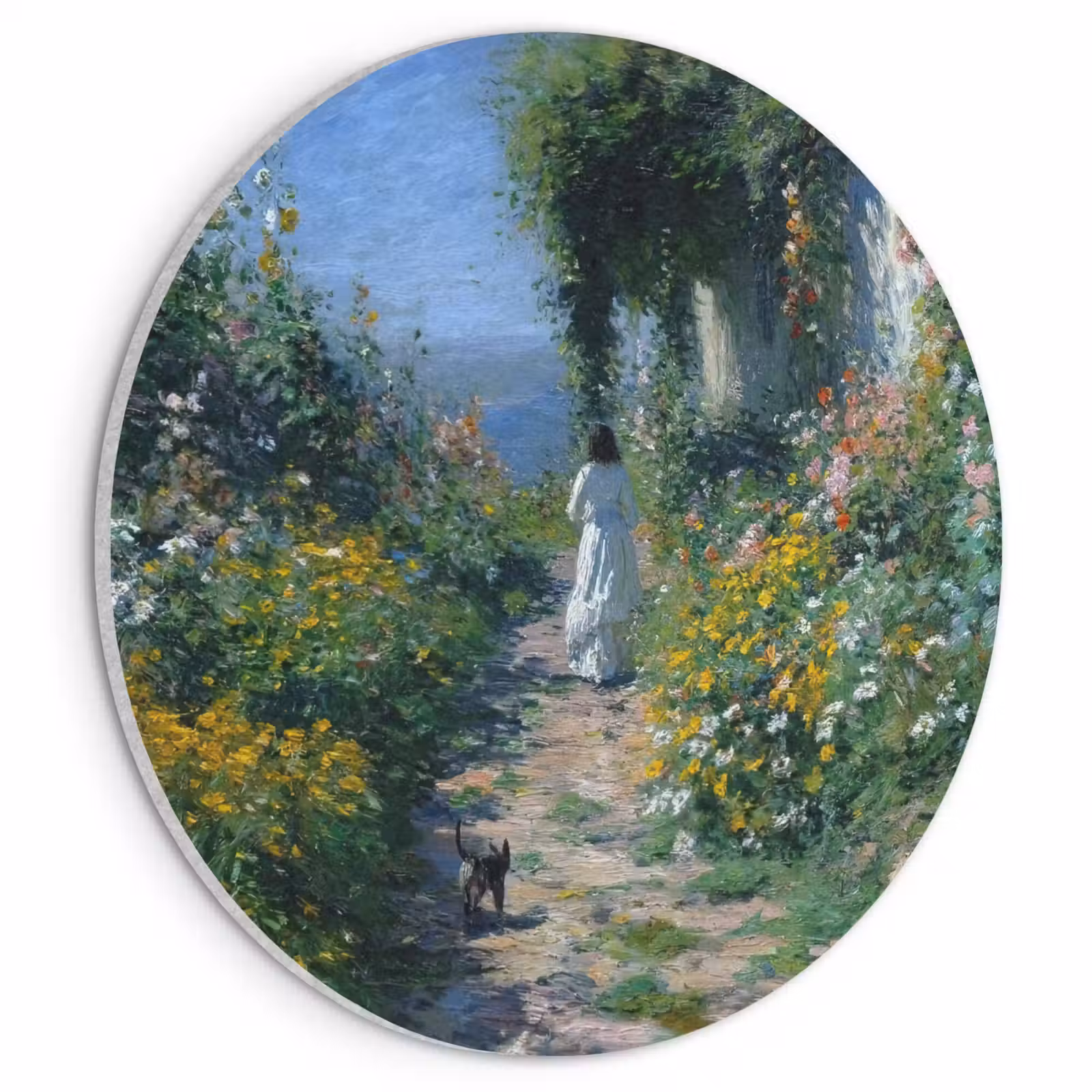 Akoestisch schilderij rond - Kat - Vrouw - Bloemen - Huis — 1