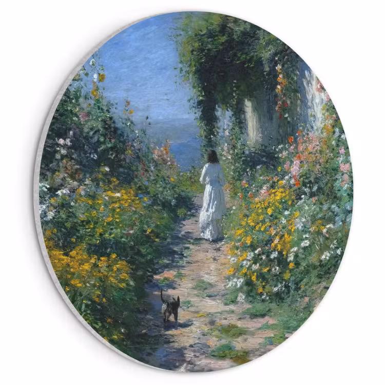 Akoestisch schilderij rond - Kat - Vrouw - Bloemen - Huis — 1