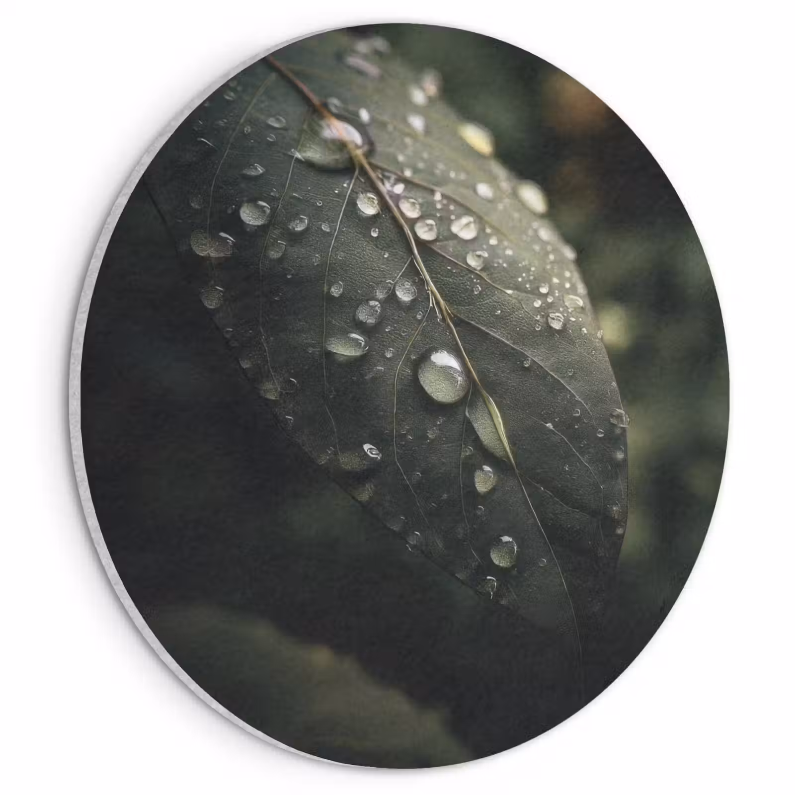 Akoestisch schilderij rond - Blad - Groen - Nerven - Regendruppels — 1