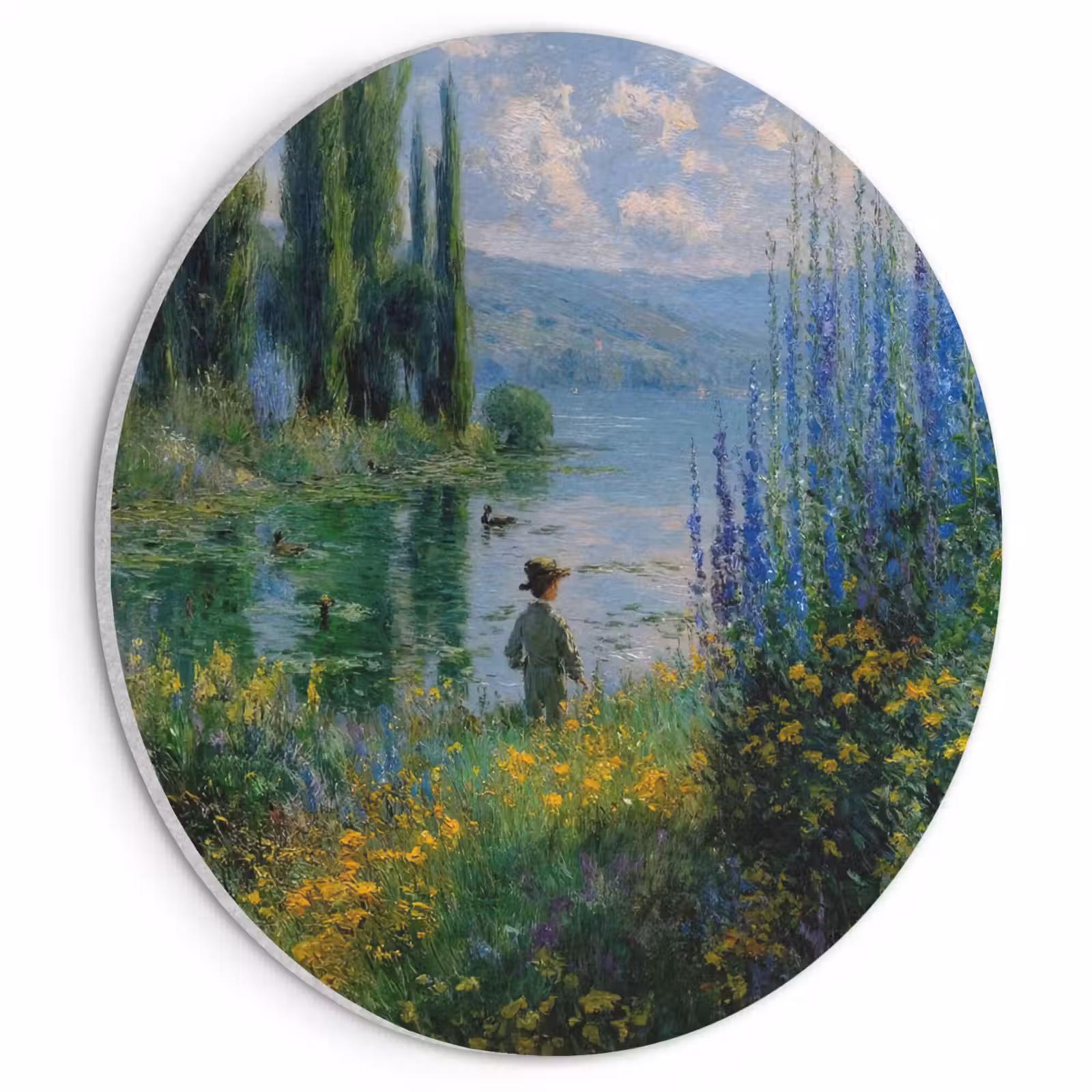 Akoestisch schilderij rond - Bloemen - Meer - Bergen - Groen — 1