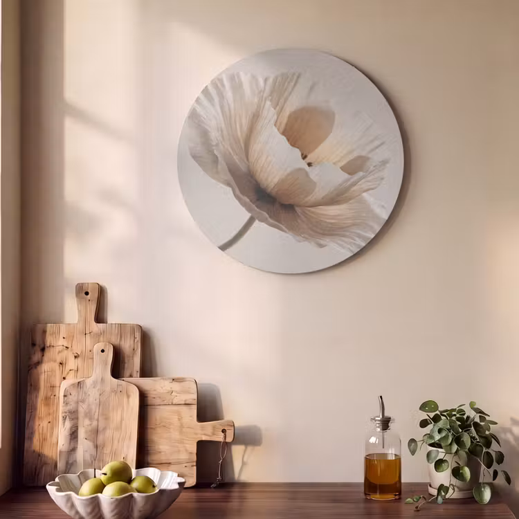 Akoestisch schilderij rond - Bloem - Beige - Crème — 4
