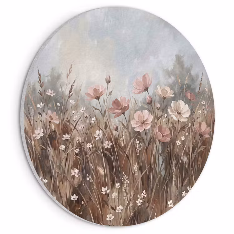 Akoestisch schilderij rond - Bloemen - Botanisch - Schilderij - Pastel - Rustiek