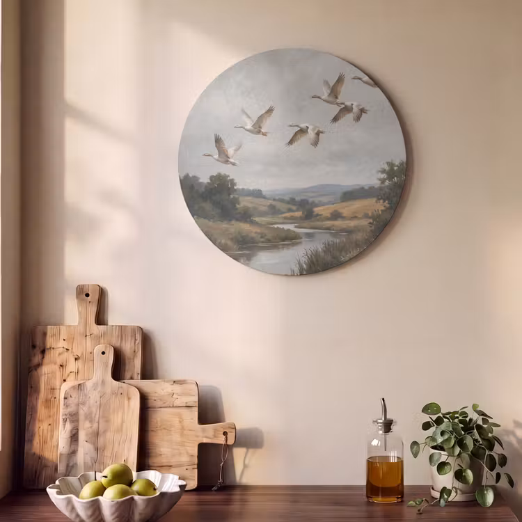 Akoestisch schilderij rond - Eenden - Rivier - Landschap - Vlucht - Nostalgisch — 4