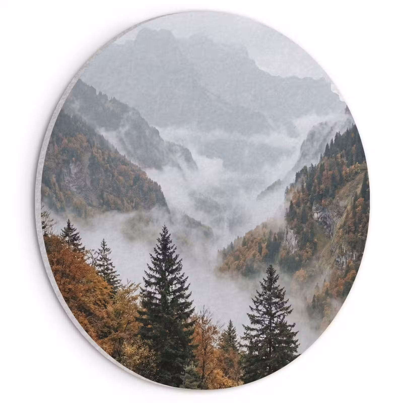 Akoestisch schilderij rond - Bergen - Vallei - Mist - Herfst - Natuur — 1