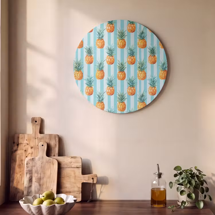 Akoestisch schilderij rond - Ananas - Strepen - Groen — 4