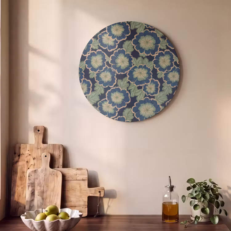 Akoestisch schilderij rond - Bloemen - Borduurwerk - Patroon - Blauw - Groen — 4