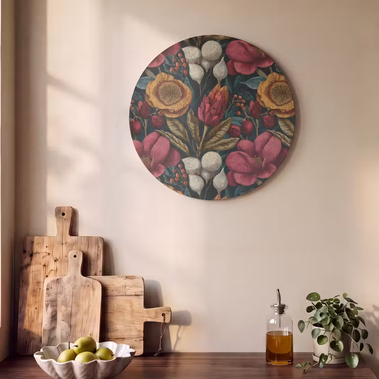 Akoestisch schilderij rond - Bloemen - Patroon - Rood - Goud — 4