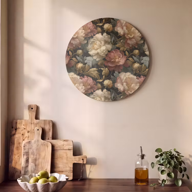 Akoestisch schilderij rond - Bloemen - Barok - Patroon - Roze - Crème — 4