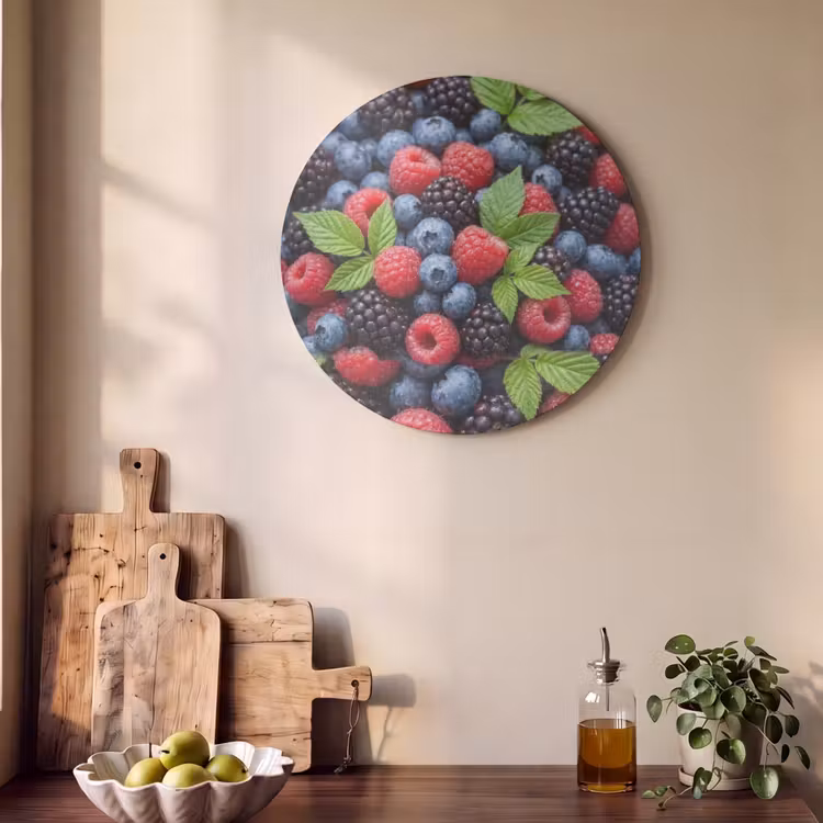 Akoestisch schilderij rond - Bessen - Vers - Waterdruppels - Kleurrijk - Eten — 4