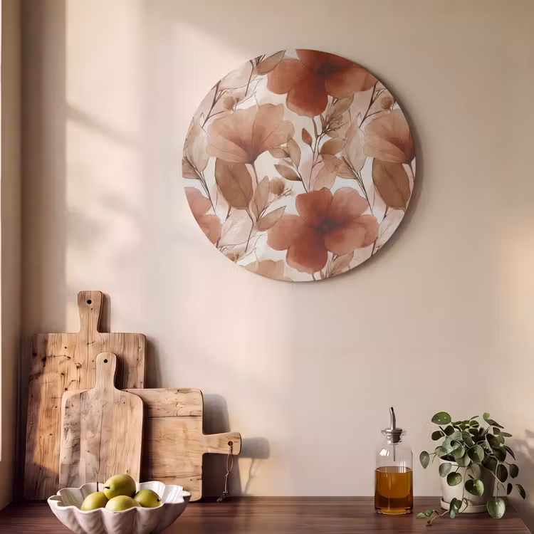 Akoestisch schilderij rond - Bloemen - Aquarel - Botanisch - Terracotta — 4