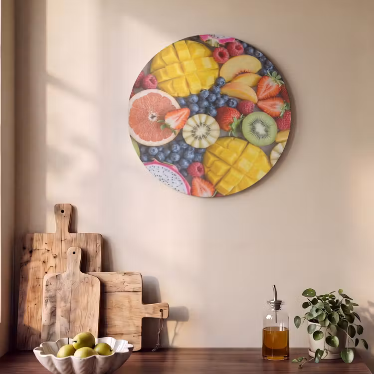 Akoestisch schilderij rond - Fruit - Versneden - Kleurrijk - Eten - Gezond — 4