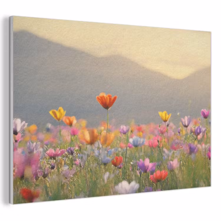Akoestisch schilderij - Bloemenveld - Bergen - Zonlicht - Bloemen — 1
