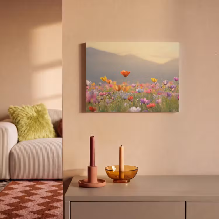 Akoestisch schilderij - Bloemenveld - Bergen - Zonlicht - Bloemen — 2