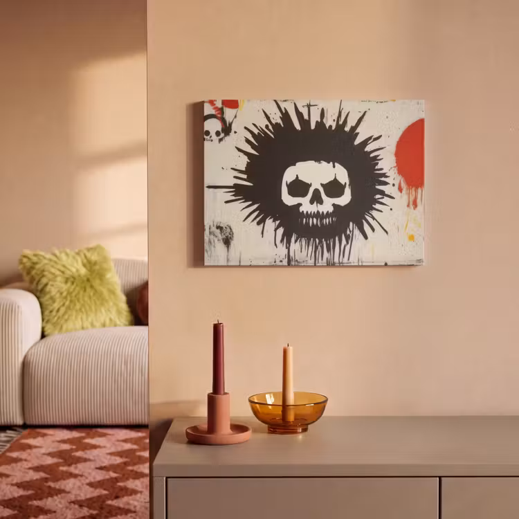 Akoestisch schilderij - Graffiti - Schedel - Abstract - Rood — 2