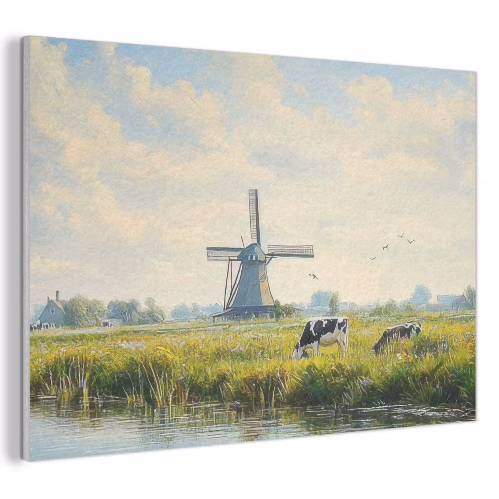 Akoestisch schilderij - Koeien - Windmolen - Weide - Blauw — 1