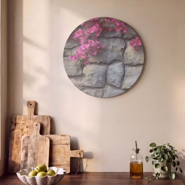 Akoestisch schilderij - Bougainvillea - Stenen Muur - Roze — 4