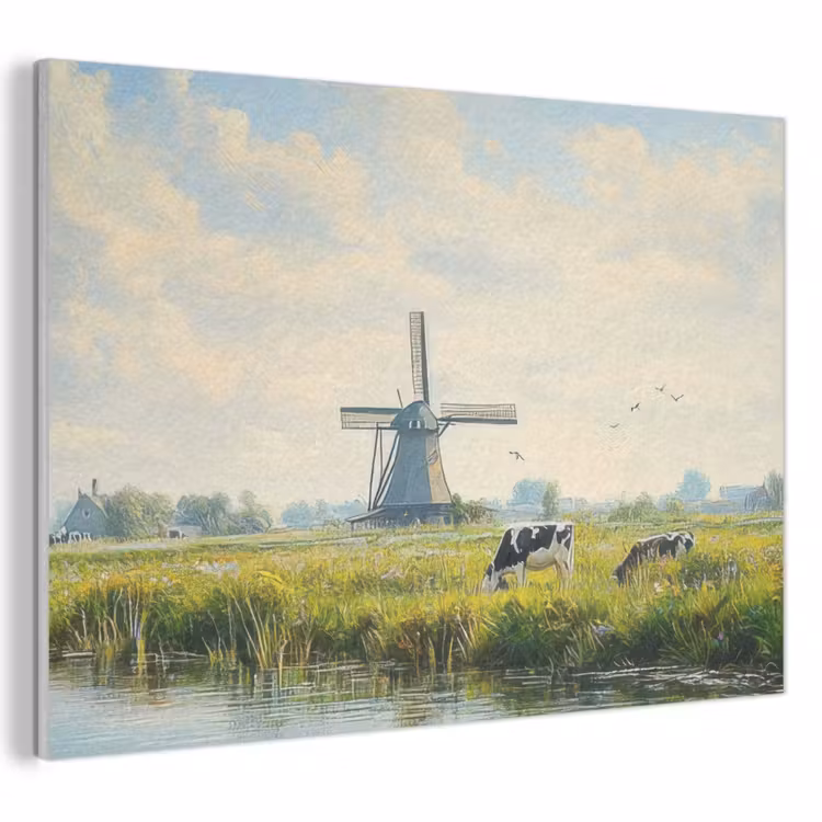 Akoestisch schilderij - Koeien - Windmolen - Weide - Blauw — 1