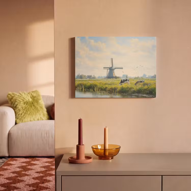 Akoestisch schilderij - Koeien - Windmolen - Weide - Blauw — 2