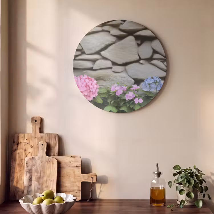 Akoestisch schilderij - Hortensia’s - Stenen - Muur - Bloemen — 4