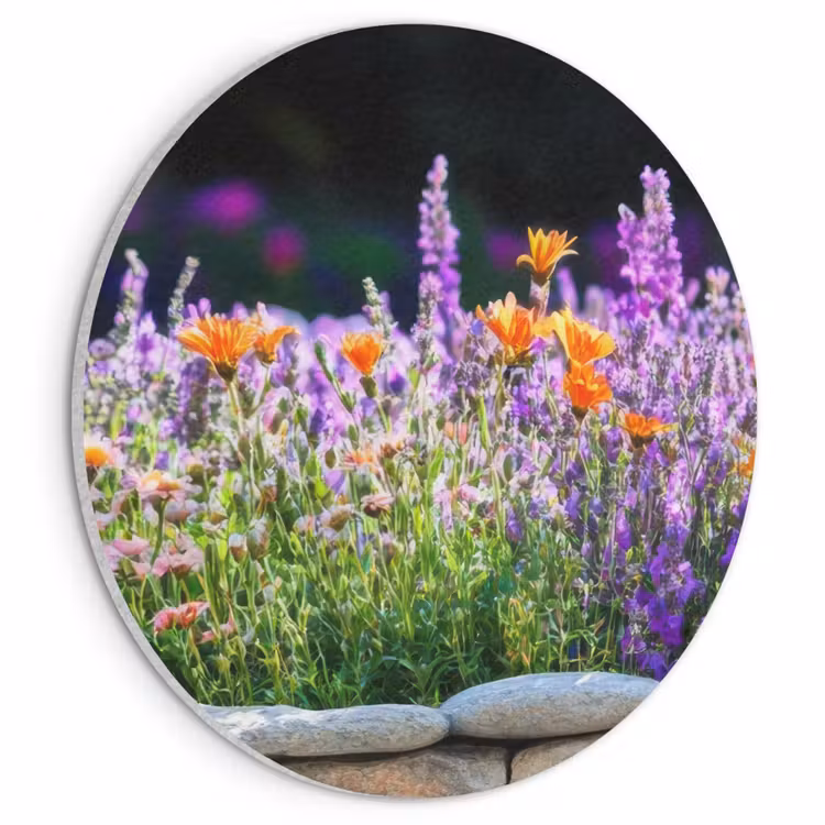 Akoestisch schilderij - Bloemen - Steenrand - Kleurrijk — 1