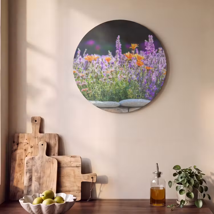 Akoestisch schilderij - Bloemen - Steenrand - Kleurrijk — 4