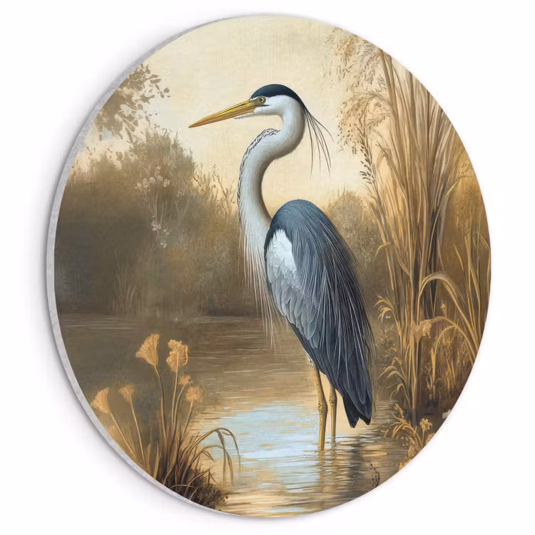 Akoestisch schilderij rond - Reiger - Water - Planten — 1
