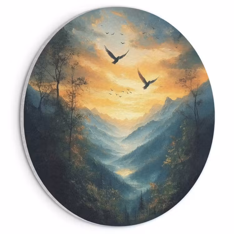 Akoestisch schilderij rond - Vogels - Zon - Bomen - Groen — 1