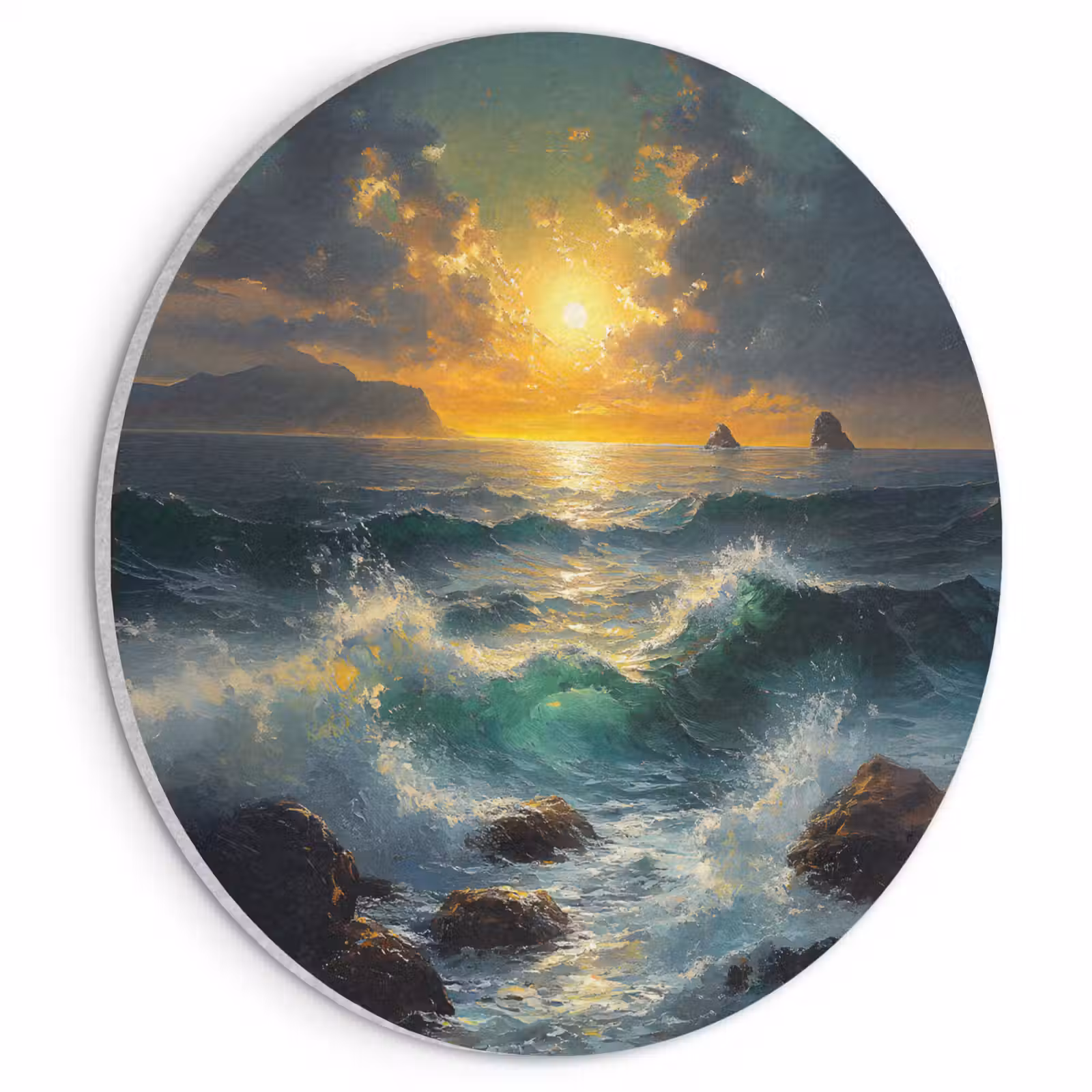 Akoestisch schilderij rond - Zee - Zon - Golven - Rotsen — 1