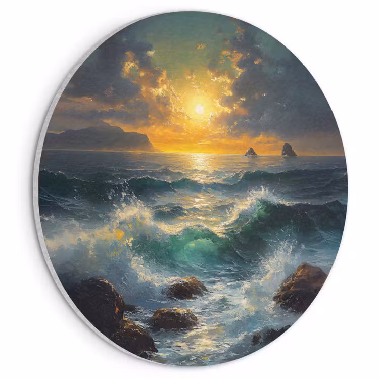 Akoestisch schilderij rond - Zee - Zon - Golven - Rotsen — 1