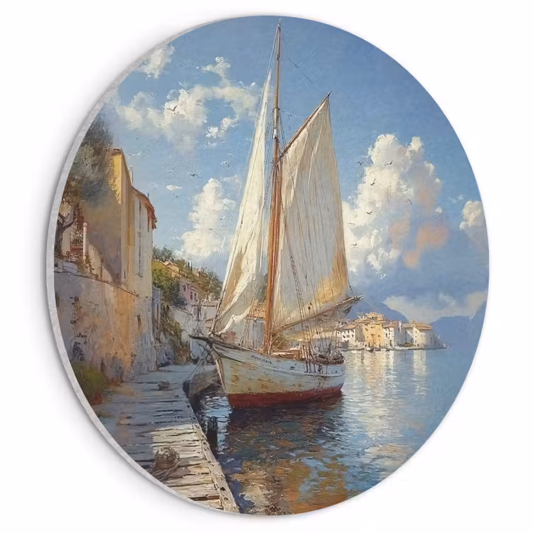 Akoestisch schilderij rond - Zeilschip - Huizen - Kade - Zee — 1