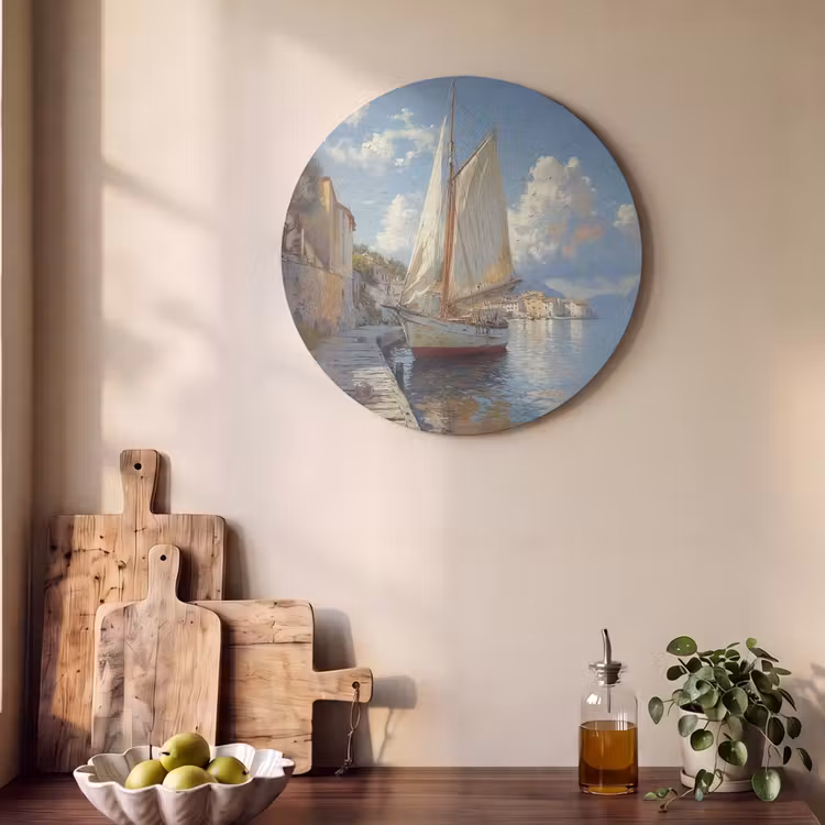 Akoestisch schilderij rond - Zeilschip - Huizen - Kade - Zee — 4