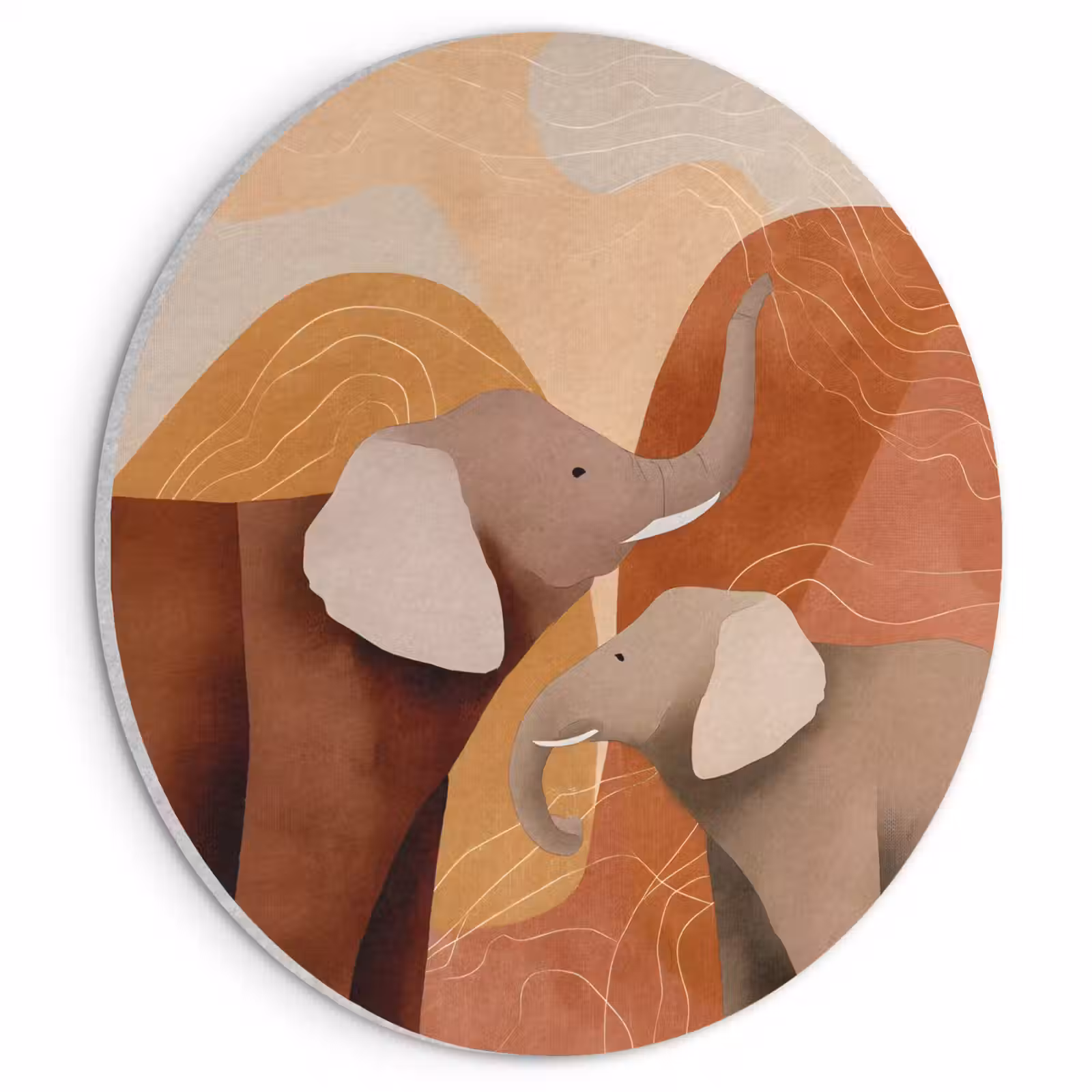 Akoestisch schilderij rond - Olifanten - Oranje - Abstract — 1