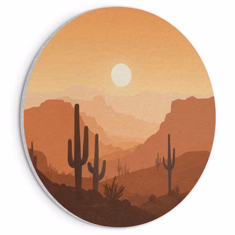 Akoestisch schilderij rond - Landschap - Woestijn - Cactussen - Zon — 1