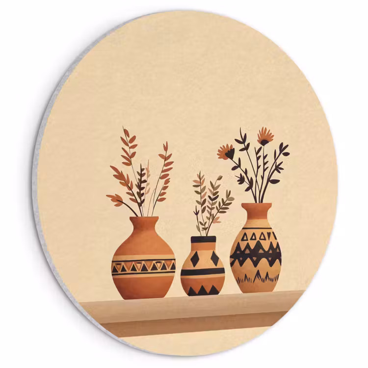 Akoestisch schilderij rond - Vazen - Bloemen - Bladeren - Minimalistisch — 1