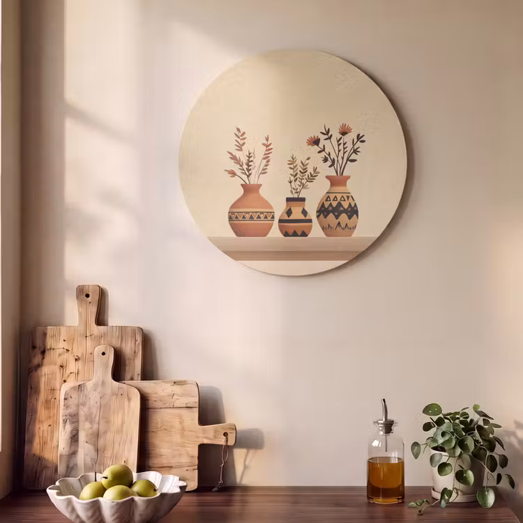 Akoestisch schilderij rond - Vazen - Bloemen - Bladeren - Minimalistisch — 4