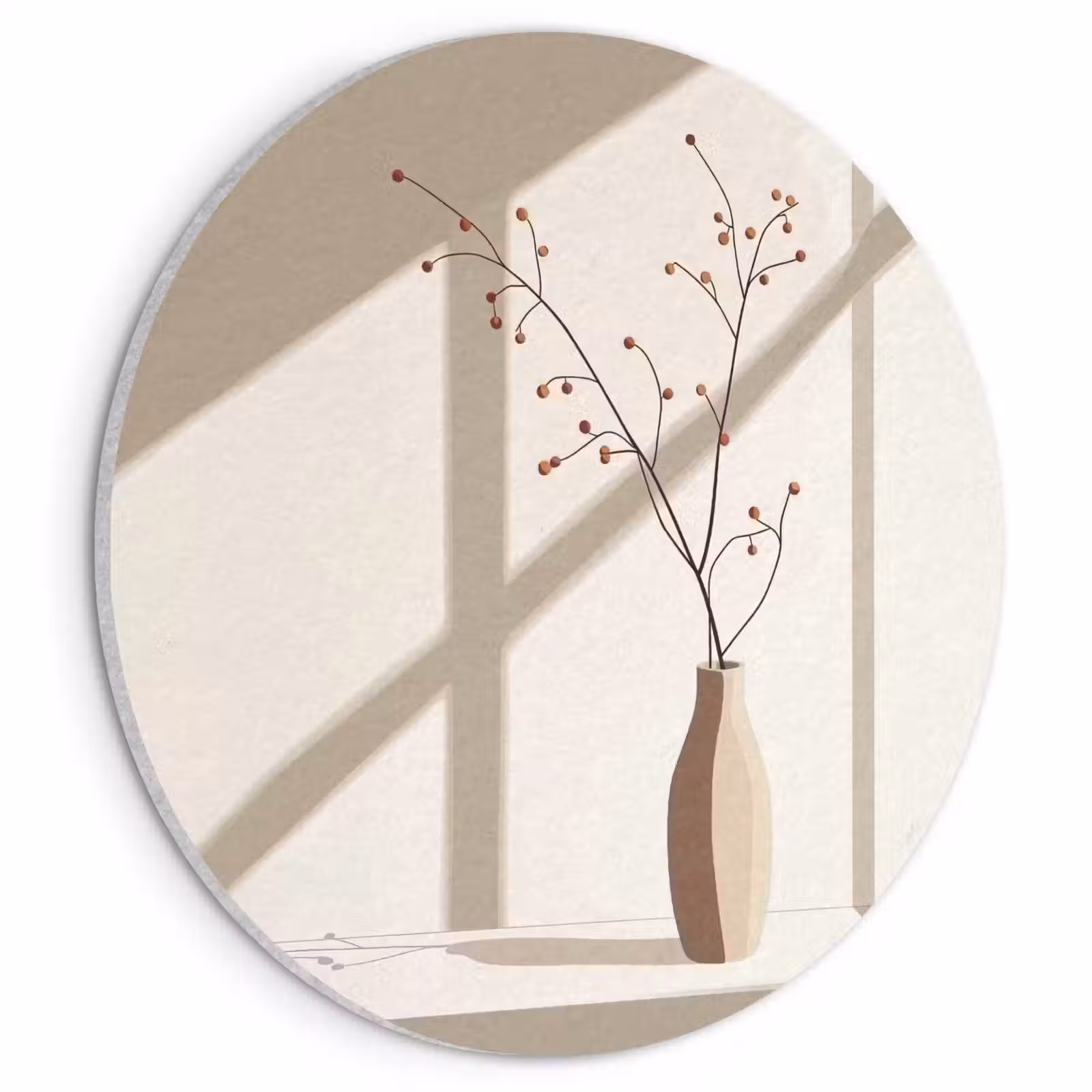 Akoestisch schilderij rond - Vaas - Takken - Bessen - Minimalistisch — 1