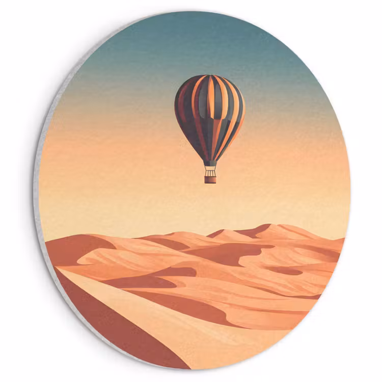 Akoestisch schilderij rond - Luchtballon - Woestijn - Zonsondergang - Blauw — 1