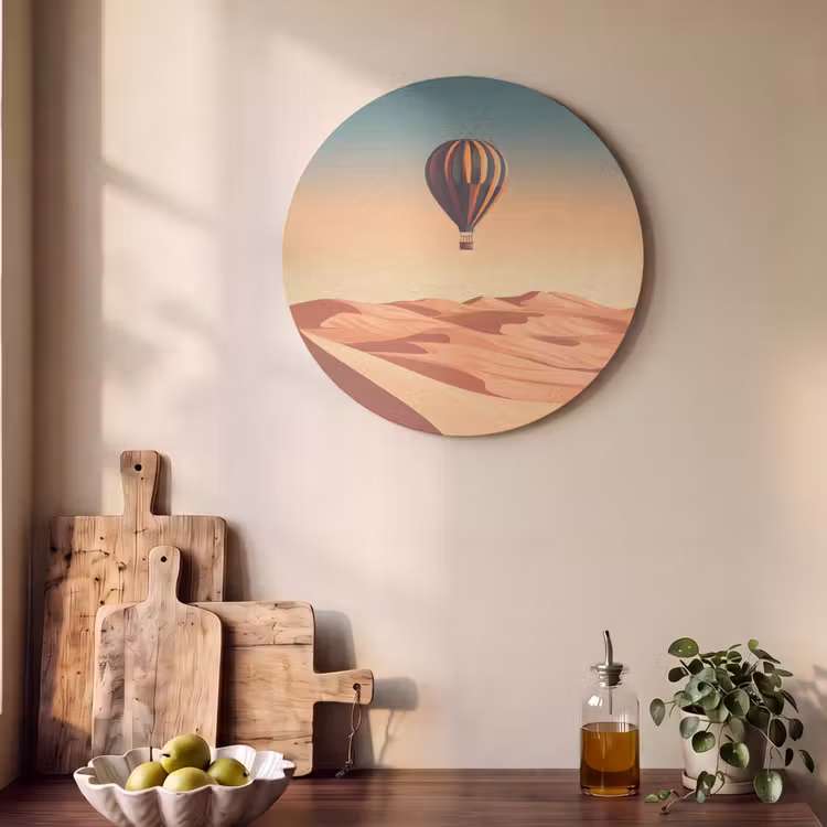 Akoestisch schilderij rond - Luchtballon - Woestijn - Zonsondergang - Blauw — 4
