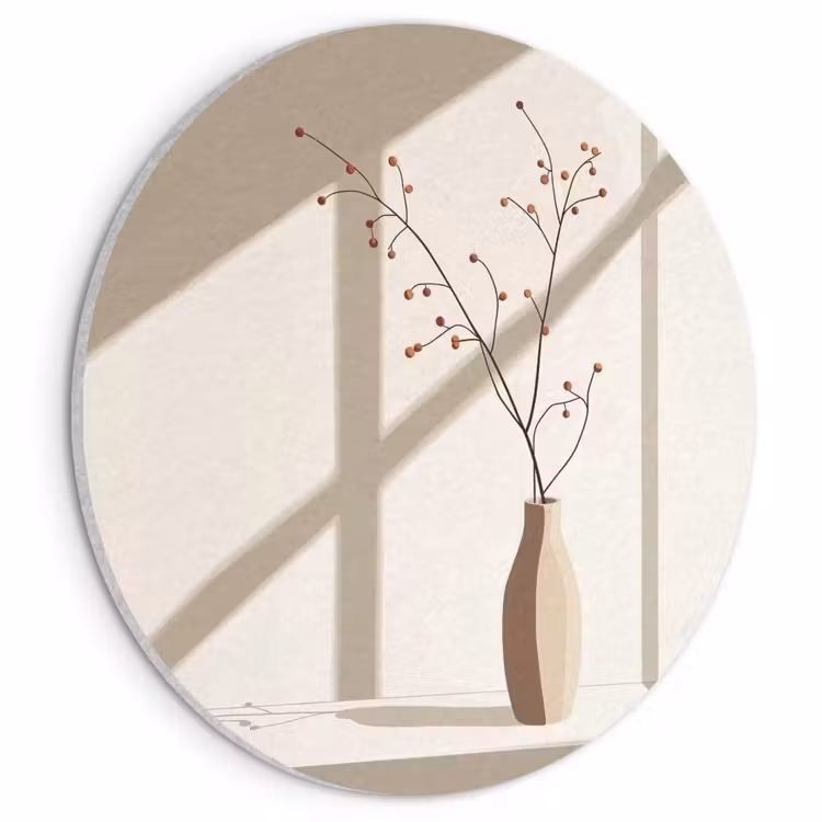 Akoestisch schilderij rond - Vaas - Takken - Bessen - Minimalistisch — 1