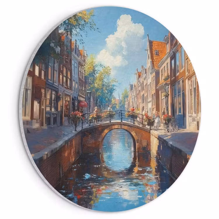 Akoestisch schilderij rond - Stad - Gracht - Zon - Fietsen — 1