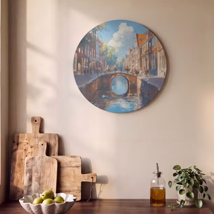 Akoestisch schilderij rond - Stad - Gracht - Zon - Fietsen — 4