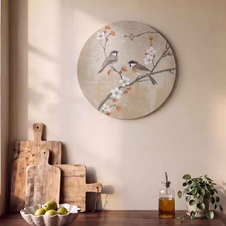 Akoestisch schilderij rond - Vogels - Bloesemtak - Bloemen - Oranje — 4